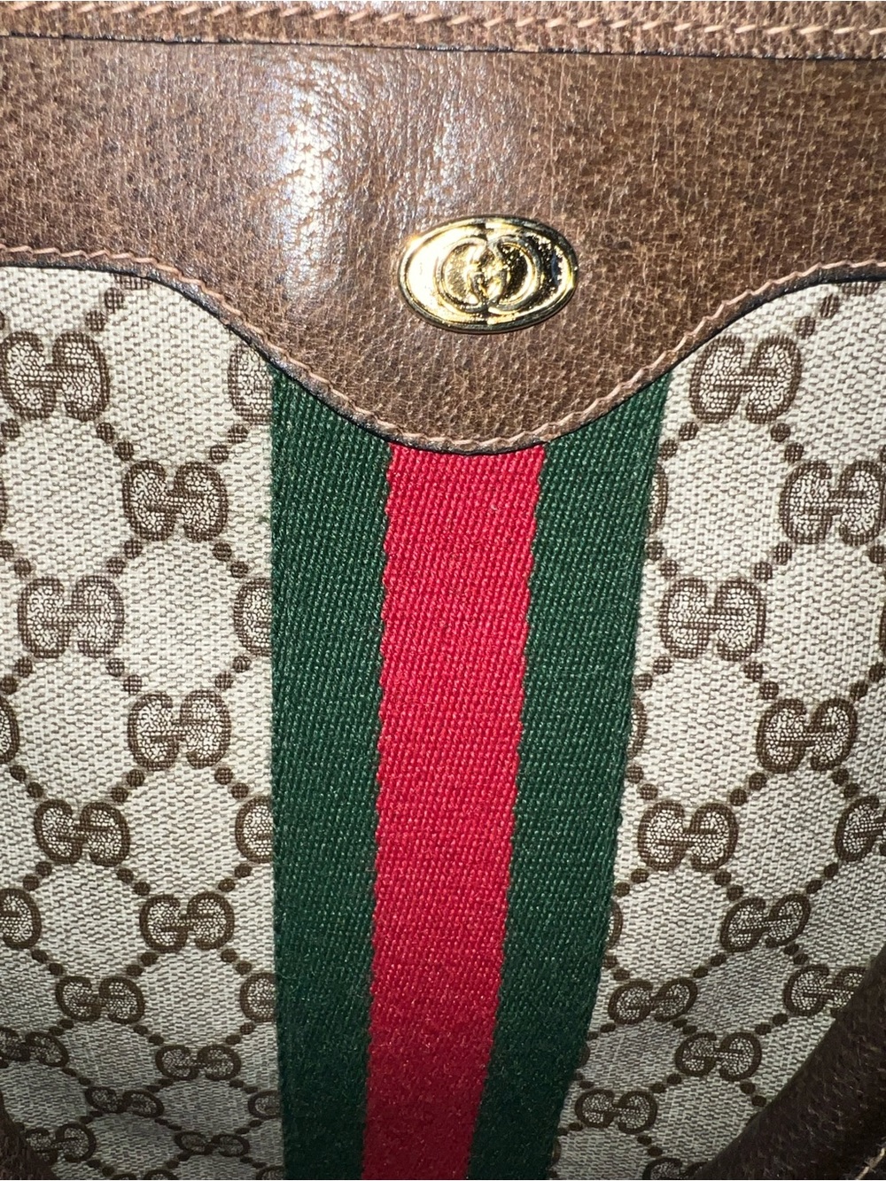 Gucci Beige GG Canvas Tote with Green and Red Web Stripe 16x14x2 inches ! - Picture 15 of 15